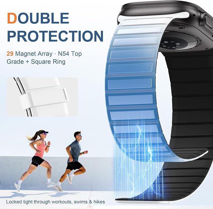 SNBLK Magnetic Band Compatible with Apple Watch Bands for Men 44mm 45mm 46mm 49mm 42mm 41mm 40mm 38mm Women, Secure Silicone Sport Loop Magnet Strap for iWatch Ultra 3 2 1 SE Series 11 10 9 8 7 6 5 4