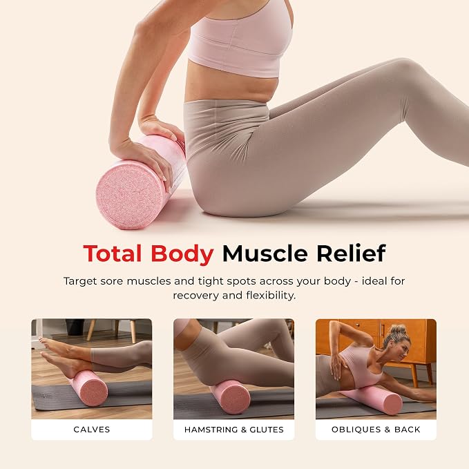 Sunny Health & Fitness 24" Pink High-Density Yoga Foam Roller | Muscle Relief, Physical Therapy, Post-Workout Recovery, Improved Flexibility, Home, Gym, Rehab Use, Full-Body Use