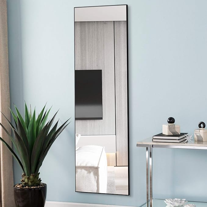 Vlush Full Length Dressing Mirror Floor Mirror with Standing Holder - Standing Hanging or Leaning Against Wall Mirror for Living Room/Bedroom/Cloakroom (65”X 22”, Black)