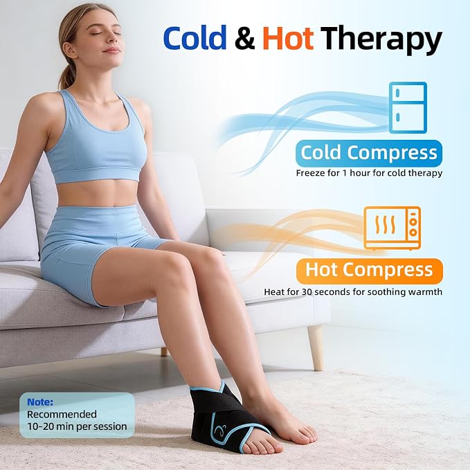 Comfytemp Ankle Foot Ice Pack Wrap for Plantar Fasciitis Relief, Heel Pain, Swelling, Achilles Tendonitis, Heel Spur, Sprain, Hot Cold Compress, Women Men Gift for Mom Dad, FSA Eligible HSA, 1 Pack