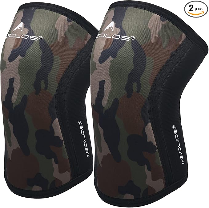 AEOLOS Knee Sleeves (1 Pair)，7mm Compression Knee Braces for Heavy-Lifting,Squats,Gym and Other Sports(Large,Camo&Black)