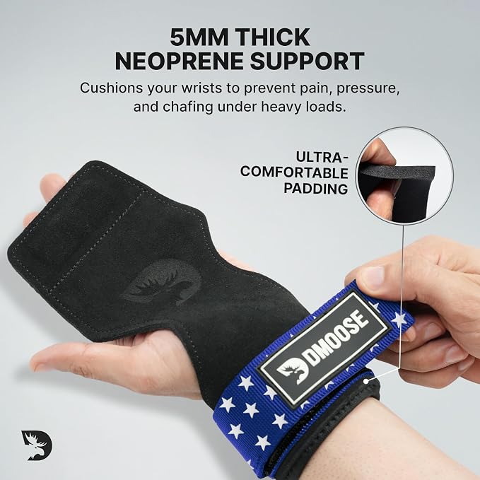 DMoose Fitness Weight Lifting Hooks (Pair) for Deadlifts, Pull Ups, Rows & Shrugs - Anti-Rip Nylon Strap Hand Grips with Thick Wrist Padding - Heavy Duty Wrist Straps for Weightlifting & Gym Workouts