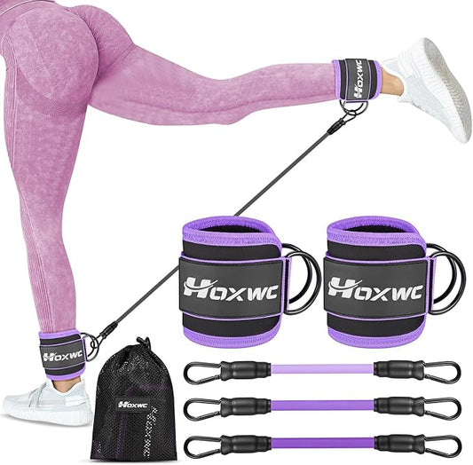 HOXWC Ankle Resistance Bands with Cuffs, Ankle Bands for Working Out, Ankle Resistance Band for Leg, Booty Workout Equipment for Kickbacks Hip Fitness Training, Exercise Bands for Butt Lift Women