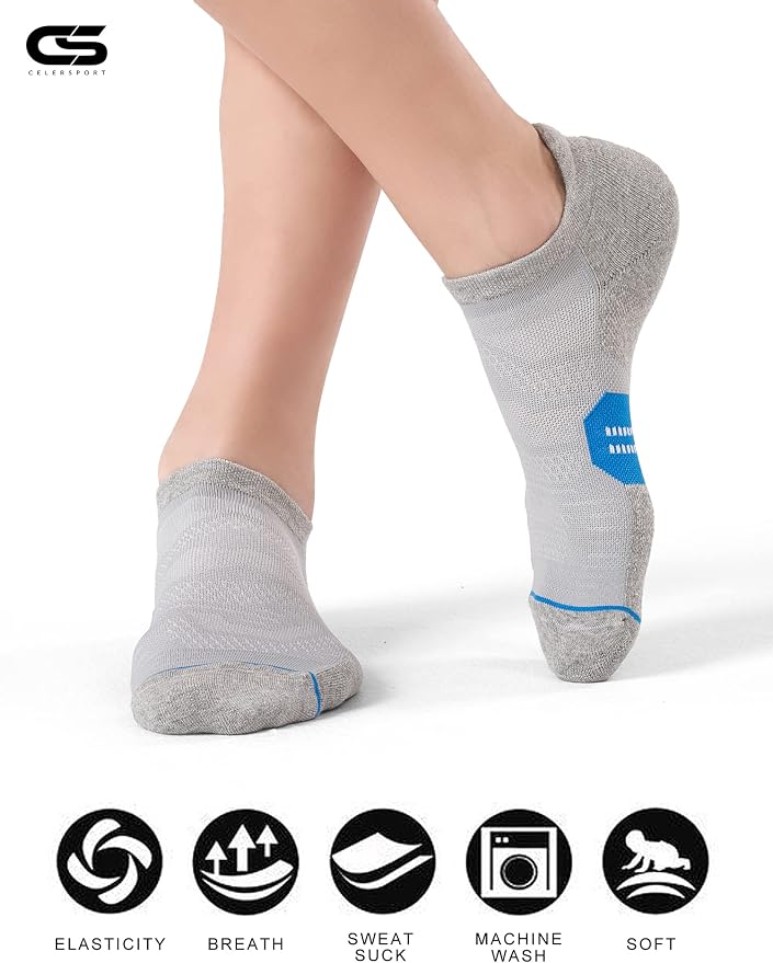 CS CELERSPORT 6 Pack Women's Ankle Running Socks Cushioned Low Cut Tab Athletic Socks