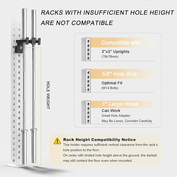 Rack-Mounted Olympic Barbell Holder for 2x2 & 2x3 Power Racks, No Drilling Required – Heavy-Duty Steel Storage with Protective Padding, Space-Saving Gym Equipment