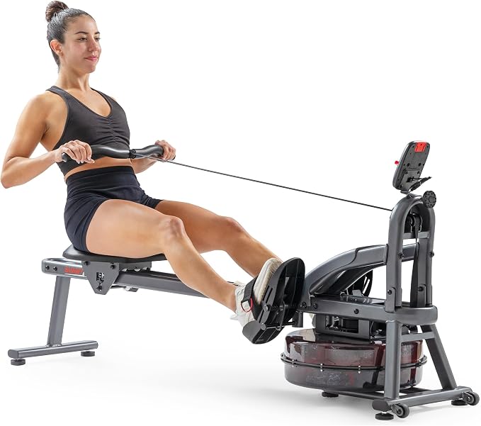 Sunny Health & Fitness Premium Water Rower w/Intensive Dynamic Real-Time Resistance, 300 LB Capacity Flip-able Rowing Machine for Home Training, Optional Free SunnyFit App Connection
