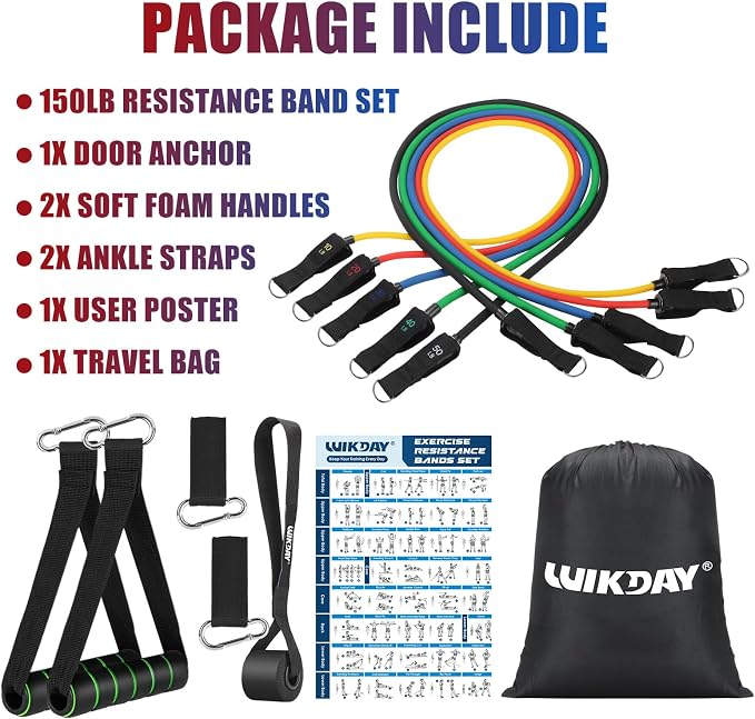 WIKDAY Exercise Resistance Bands with Handles for Working Out Workout Bands Set with Door Anchor for Physical Therapy, Yoga, Pilates