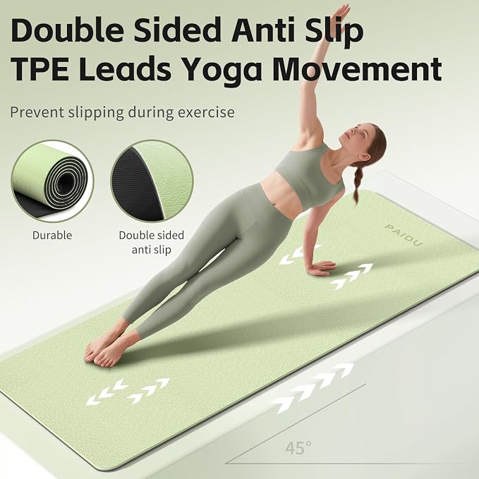 PAIDU Yoga Mat 8mm TPE Non‑Slip Fitness Mat with Strap for Home Workouts | SGS Certified, Odorless, Tear‑Resistant, Unisex, for Yoga, Pilates, Meditation, Home & Gym Workouts