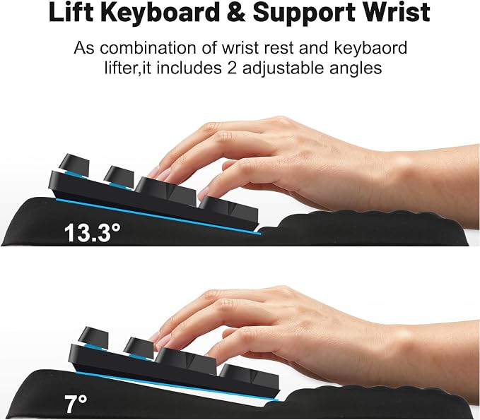Keyboard Stand with Wrist Rest，Ergonomic Keyboard Riser Holder Lifter Tray | Black，Computer Wrist Support Pad，Ergonomic Keyboard stand for desk，Soft Memory Foam Desk Cushion，Non-Slip