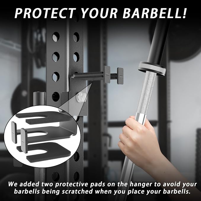 Rack-Mounted Olympic Barbell Holder for 2x2 & 2x3 Power Racks, No Drilling Required – Heavy-Duty Steel Storage with Protective Padding, Space-Saving Gym Equipment