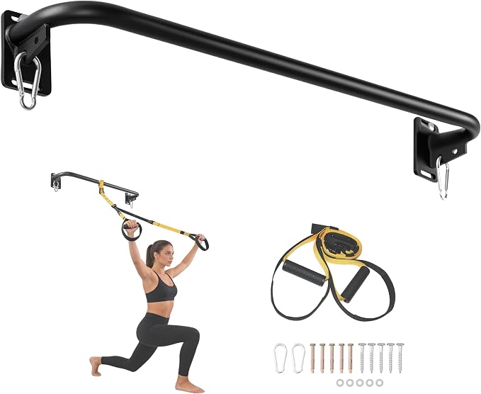 Wall Mounted Pull Up Bar, Carbon Steel Doorway Chin Up Bar for Home Gym | Reinforced plate supports fit joists and studs, creating a stable space-saving upper-body strength training station.