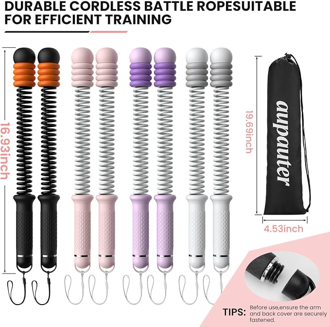 2 Pcs Weighted Cordless Battle Ropes, Portable Ropeless Exercise Rope with Non-Slip Handle, Low-Noise Adjustable Resistance for Home Gym, HIIT & Low-Impact Cardio Strength Training (Pink)