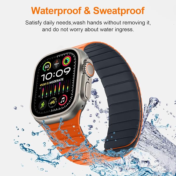 Tasikar Magnetic Bands Compatible with Apple Watch 49mm 46mm 45mm 44mm 42mm Soft Silicone Replacement Loop Wristband for iWatch Ultra 3 2 1 SE Series 11 10 9 8 7 6 5 4 3, Orange-Midnight
