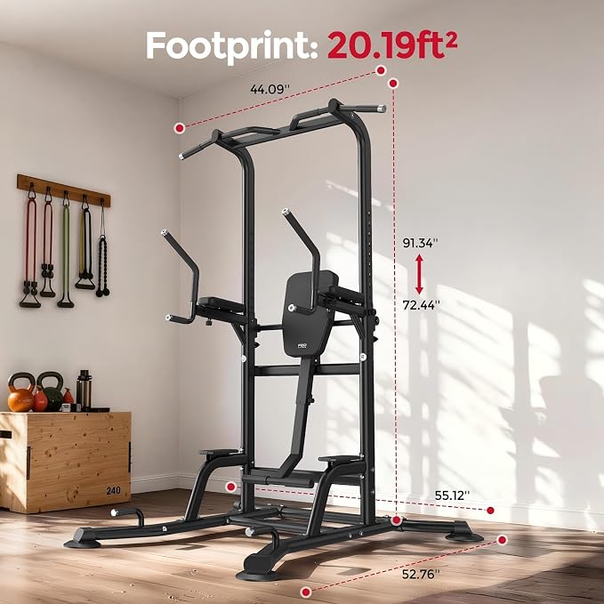 Heavy Duty Power Tower, Light Commercial Grade Steel Frame, 800 LBS Weight Capacity, Multi-Function Pull Up Bar & Dip Station with Crunch Leg Raise, Home Gym Gear for Back and Core Workout