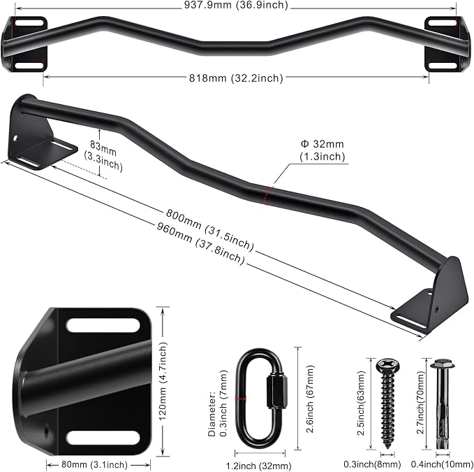 Kipika Heavy Duty Wall Mounted Doorway Pull Up Bar, Multifunctional Chin Up Bar, Portable Fitness Door Bar, Body Workout Home Gym System