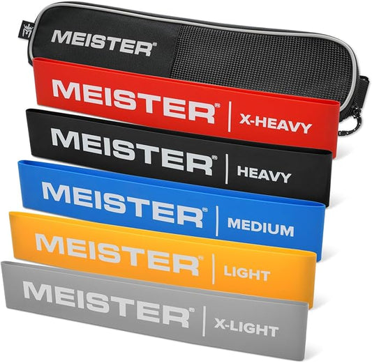 Meister Mobility Resistance Bands for Exercise, Stretching & Physical Therapy w/Carry Case - Set of 5 Loop Bands