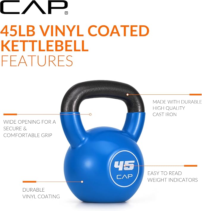 CAP Vinyl Coated Cast Iron Kettlebell, 10-50 LB Home Gym Weight