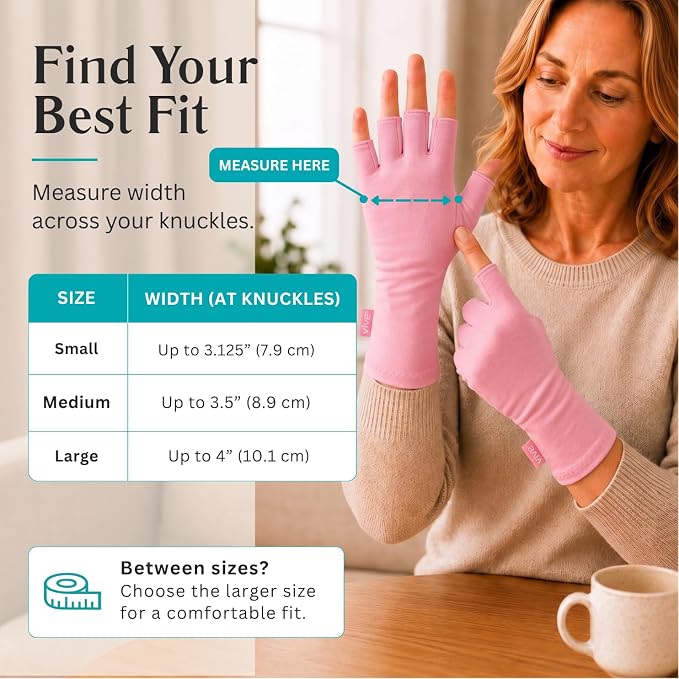 Vive Arthritis Gloves - Men, Women Rheumatoid Compression Hand Glove | Osteoarthritis- Arthritic Joint Pain Relief - Carpal Tunnel Wrist Support - Open Finger, Fingerless Thumb for Computer Typing