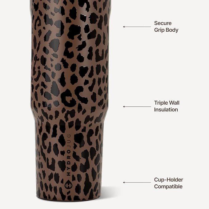 HydroJug Sport 40 oz Insulated Stainless Steel Water Bottle, Brown Leopard