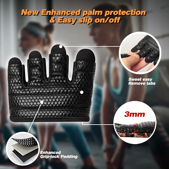 Minimal Workout Gloves for Women Men, Micro Fingerless Gym Gloves Grip Pads | Work Out Gloves for Kettlebells, Weight Lifting, Exercise, Pull Up, ,Cross Training, Silicone Grip Lifting Half Finger Gloves