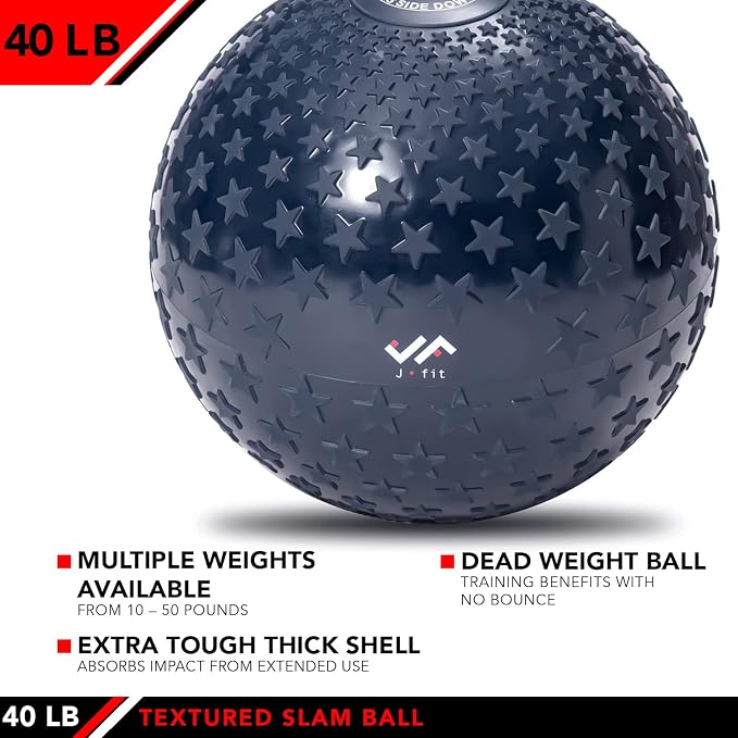 JFIT Slam Ball – Build Strength - Endurance & Power | Superior Grip | Sand-Filled Core | Indoor & Outdoor Use