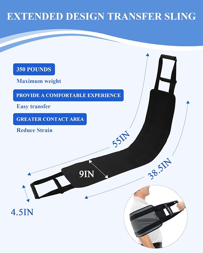 Transfer Sling Lift Assist Gait Belt for Seniors and Disabled | Lifting Strap, Gray Mobility Aid, Home Hospital Nursing Care, Caregiver-assisted Transfers