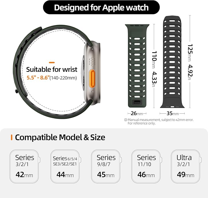 X-it Magnetic Watch Band for Apple Watch Ultra 49mm, 46mm/45mm/44mm, Silicone Sport Strap with Strong Magnet for Men and Women, Compatible with Apple Watch Series 11/10/9/8/7/6/5/4/3/2/1 and SE