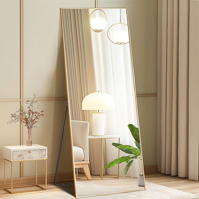 DUMOS 56"x15" Full Length Mirror, Full Body Mirror, Gold | Aluminum Alloy Thin Frame, Leaning or Hanging, Suitable for Bedroom, Livingroom, Cloakroom