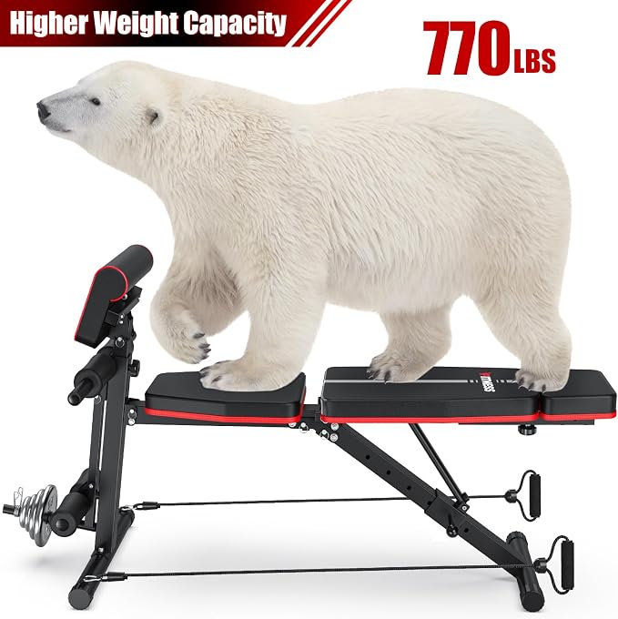 XDDIAS Adjustable Weight Bench, Workout Bench with Leg Extension and Preacher Curl Pad, Weight Bench for Home Gym, Foldable Exercise Bench, Quick Adjustment Incline Bench Press