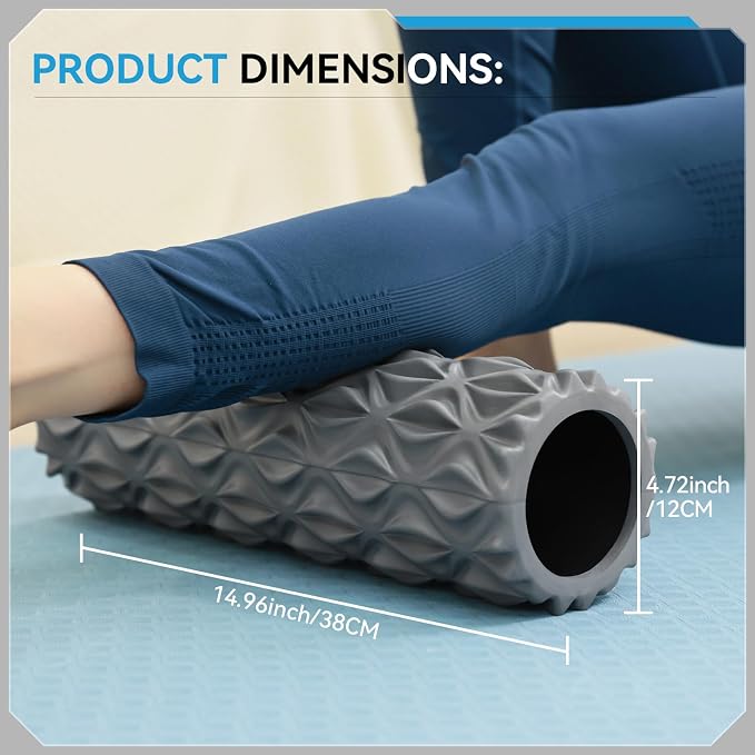 Foam Roller, 15 inch High Density Massage Roller for Exercise | Deep Tissue Massager for Muscle Massage, Myofascial Trigger Point Release, Exercise, Yoga, Pilates & Stretching, Gray