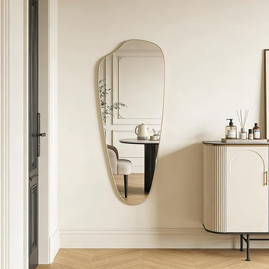 Irregular Wall Mirror Asymmetrical Mirror, Gold Mirror for Bathroom Living Room Entryway Bedroom, Decorative Modern Mirror, Tempered Glass, Shatterproof, Hangs Horizontally or Vertically (48" x 20")