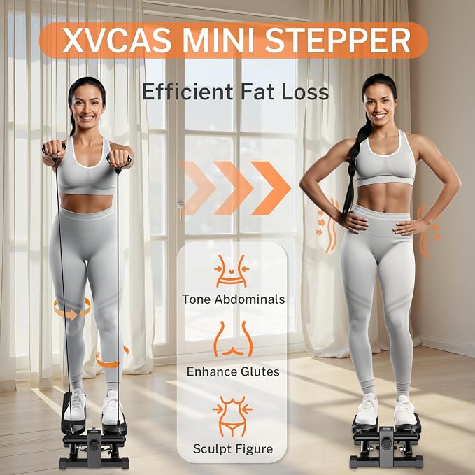 Mini Steppers for Exercise At-Home, Step Fitness Machines with Resistance Bands and LCD Monitor, Mini Stair Stepper with 220 LBS Loading Capacity for Daily Workout