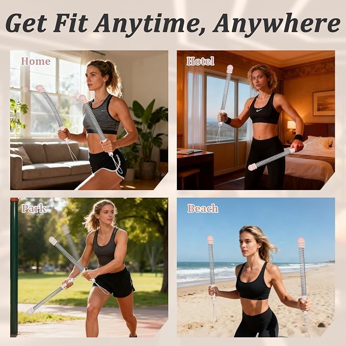 Ropeless Battle Ropes, 2 Pack Portable Cordless Battle Ropes for HIIT & Cardio Full-Body Workout Tool with Non-Slip Spiral Handles, Travel-Friendly Home Gym Equipment for Women
