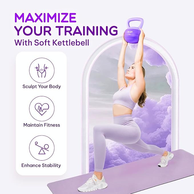 Yes4All Soft Kettlebell, PVC Strength Training Kettlebells for Women, Floor Protection & Quiet, Wide Handle, Aesthetic Soft Weights (5,10,15,20lb) for Home Gym, Fitness Beginners