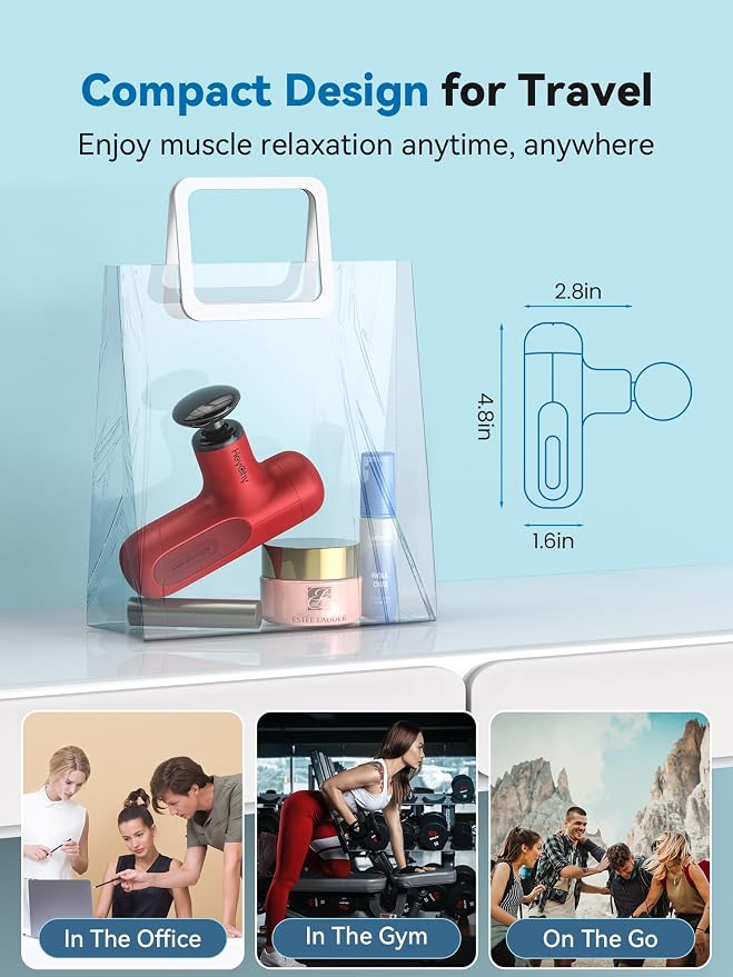 Super Mini Massage Gun, Percussion Deep Tissues Muscle Massager | Compact Sports Travel Massage Gun, Portable Handheld Massager for Her, Home, Athletes, Office