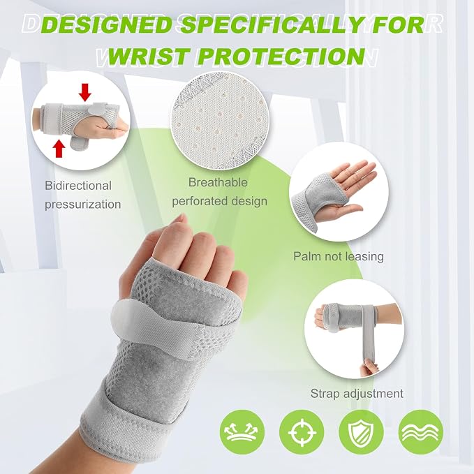 Shappy Bowling Wrist Support Brace with Thumb Spica Splint Right Hand Breathable Wrist Gloves Splint with Removable Aluminum Plate for Women Tendonitis Arthritis Sprains(Gray)