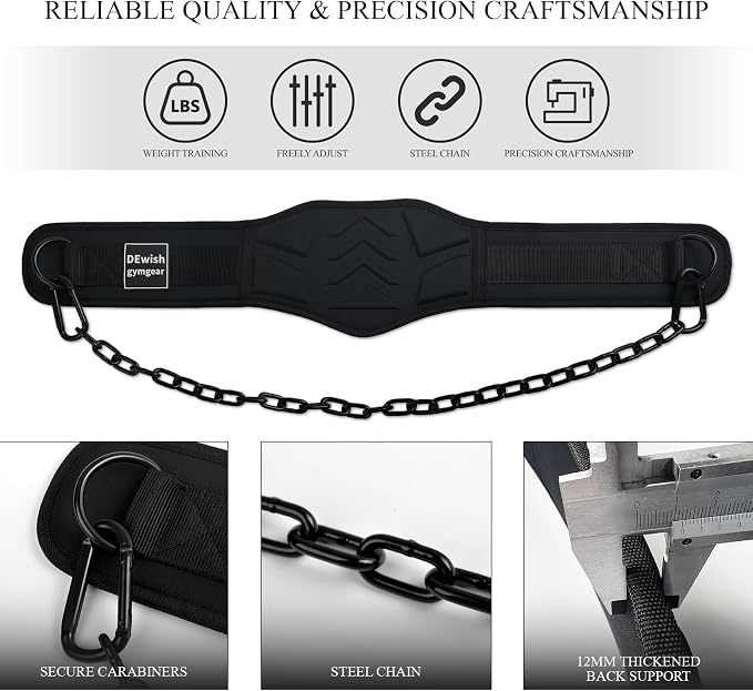 12 mm Thick Heavy Duty Dip Belt with 36 IN Steel Chain, 35" Weighted Pull Up Belt for Added Weight Training, Chin Ups, Pull Ups, Tricep Dips And More