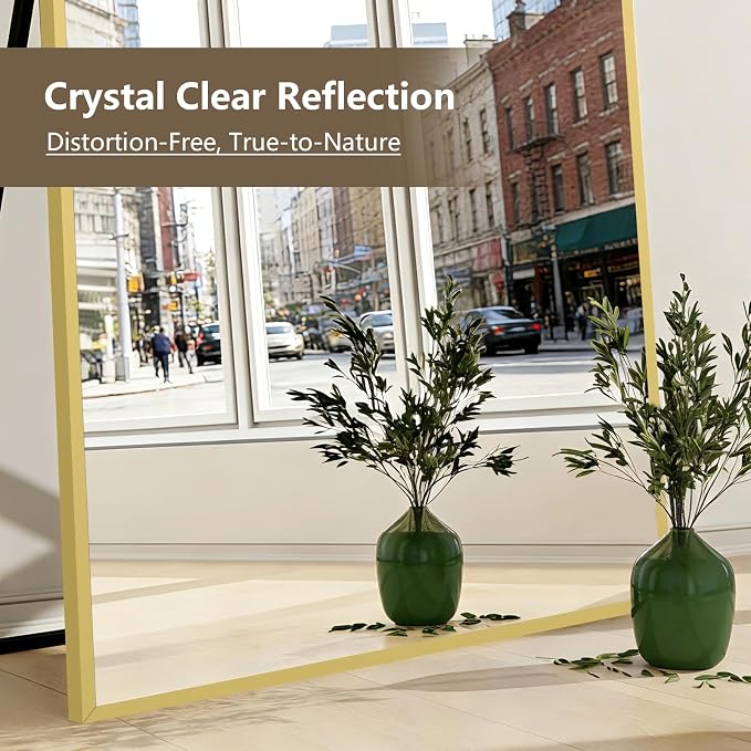 Mirrorons 76"x44" Oversized Full Length Mirror, Floor Standing or Wall Mounted with Hanging Kit, Shatterproof Tempered Glass Mirror for Living Room, Bedroom, Dressing Room, Gym (Gold)