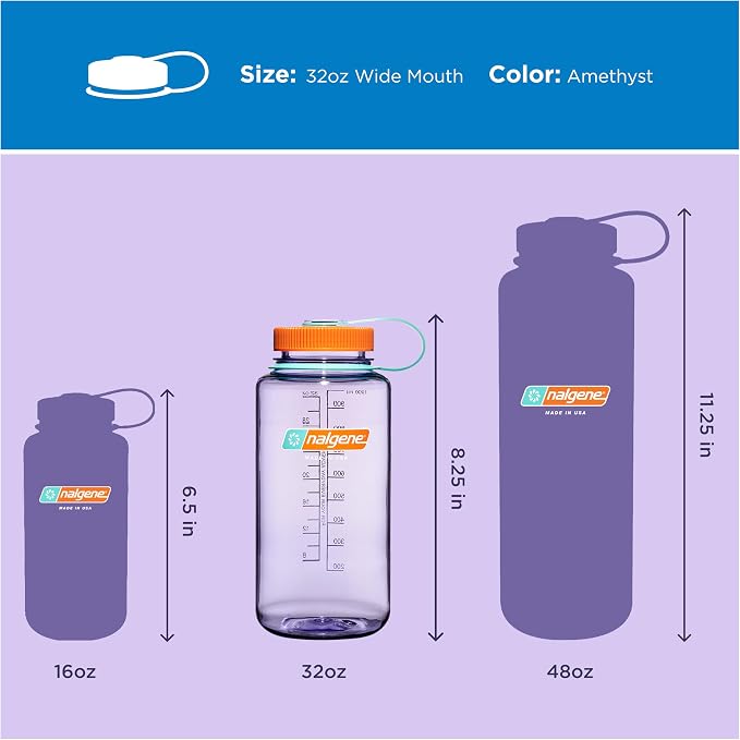 Nalgene 32 oz Wide Mouth Water Bottle, Amethyst | BPA-Free, Durable & Lightweight, Leak Proof, Dishwasher Safe, Large Reusable Plastic Bottle for Hiking, Gym, Work & Travel