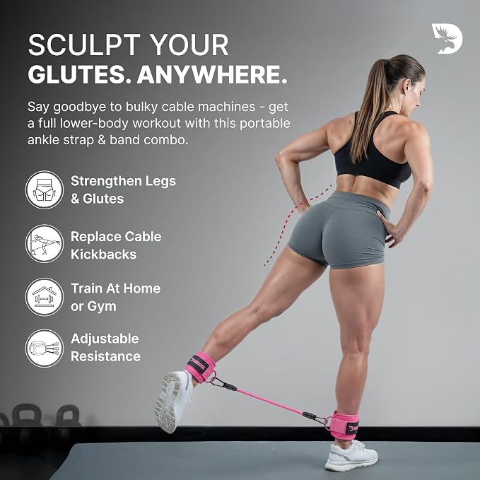 DMoose Ankle Strap for Cable Machine - One Size Fit with Premium Padding, Workout Kickback Ankle Cuffs, Ankle Bands for Working Out, Booty Workouts, Leg Extension, Hip Abductors & Lower Body Exercises