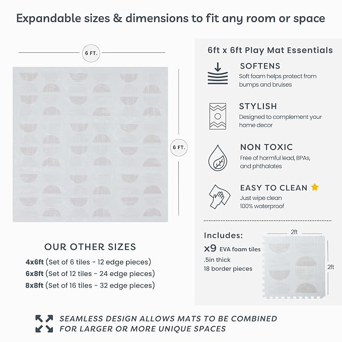 Little Landings Baby Play Mat for Floor - Aura Oat (6x6ft) - Premium EVA Foam Play Mat for Babies & Toddlers (Ages 0-5+) Non-Toxic Playmat for Tummy Time, Crawling & Playroom - Stylish & Comfortable