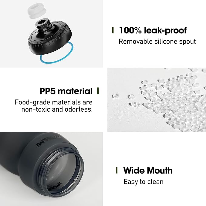 Bike Water Bottle 22oz/650ml Cycling Squeeze Water Bottle BPA Free Leakproof Easy-Squeeze Sports Bottles for Bicycle Gym Camping Hiking Truth Grey