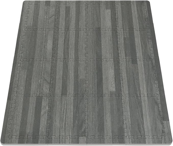 Sorbus Wood Floor Mats Foam Interlocking Mats Each Tile 1 Square Foot 3/8-Inch Thick Puzzle Wood Tiles with Borders – for Home Office Playroom Basement (16 Tiles 16 Sq ft, Wood Grain - Gray)