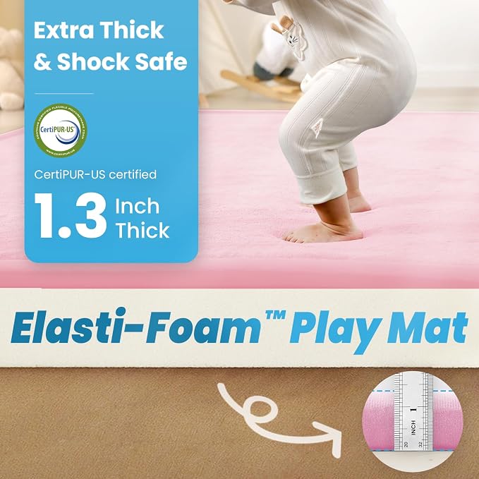 1.3" Thick Baby Play Mat for Floor,79x79 Large Memory Foam Tummy Time Mat | Soft Coral Velvet Nursery Rug, Non Slip for Crawling,Toddlers,Infants,Kids,Yoga & Tatami Style for Living Room