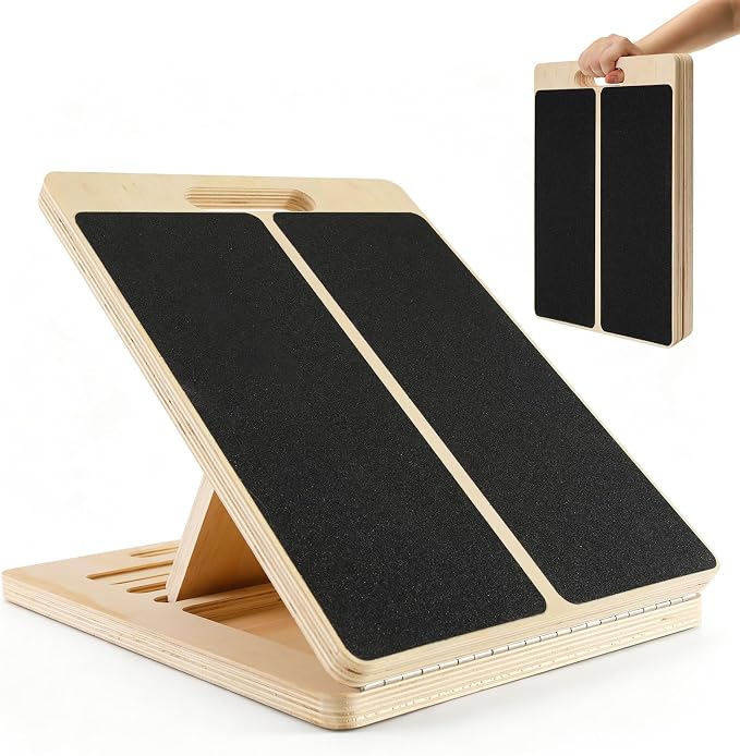 Wooden Slant Board for Calf Stretching – Adjustable Incline Board for Squats, Ankle & Achilles Stretch, Physical Therapy Foot Stretcher, Non-Slip Wedge for Knees Over Toes, Balance & Mobility Training