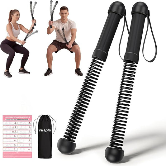 Weighted Ropeless Battle Ropes – Cordless Battle Ropes, Portable & Quiet Home Gym Workout Equipment | Low-Impact HIIT & Strength Training for Men & Women | Includes Workout Poster-Black