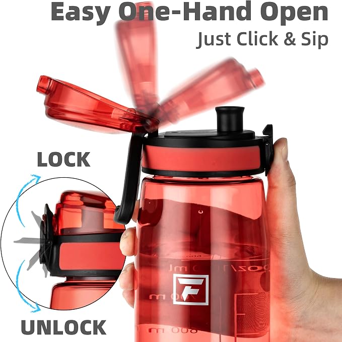Fanhaw 32 oz Clear Plastic Water Bottle, BPA Free Leakproof Tritan Sports Water Bottle with Chug Lid, Wide Mouth Reusable Bottle for Gym, Travel, School & Office (Red)