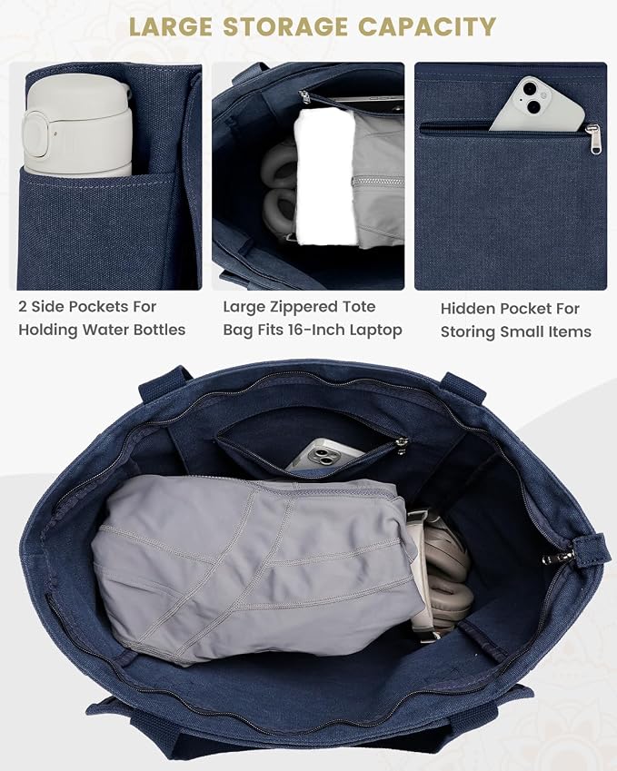 Gonex Yoga Mat Bag For Women Canvas Tote Pilates Gym Bag With Mat Carrier | Front-Opening Quick Access Mat Straps, Durable Cotton Canvas, Machine Washable, Bottle Holder Multi Pockets, Yoga Gym Travel