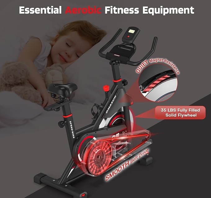 DMASUN Exercise Bike, Silent Magnetic Resistance Stationary Bike for Home with 330 LBS Capacity, Pedals with Anti-loosening Nuts, Indoor Bike with Comfortable Seat Cushion, Digital Display with Tablet Holder