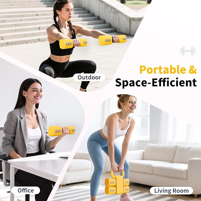 Hezeyferg Adjustable Dumbbell Set, 2-in-1 Hand Weights with Kettlebell Form | 4-Level 2.2-5.5lb Each, Dual-Button Locking, for Women Men Beginners Home Gym, Portable & Space-Efficient, Full Body Workout